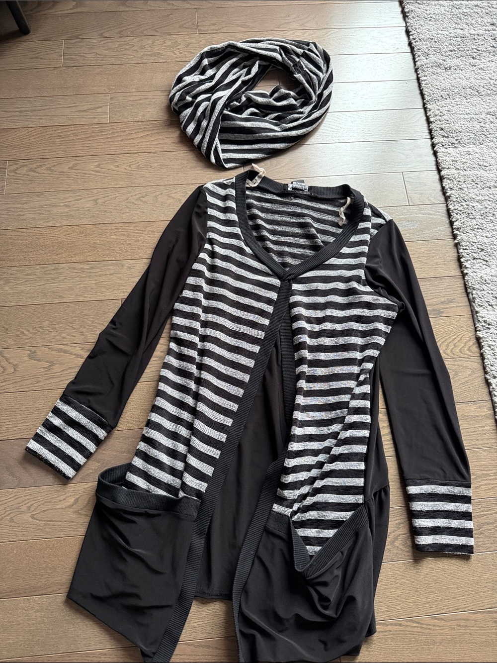 Striped Black & Gray sweater with Matching Scarf